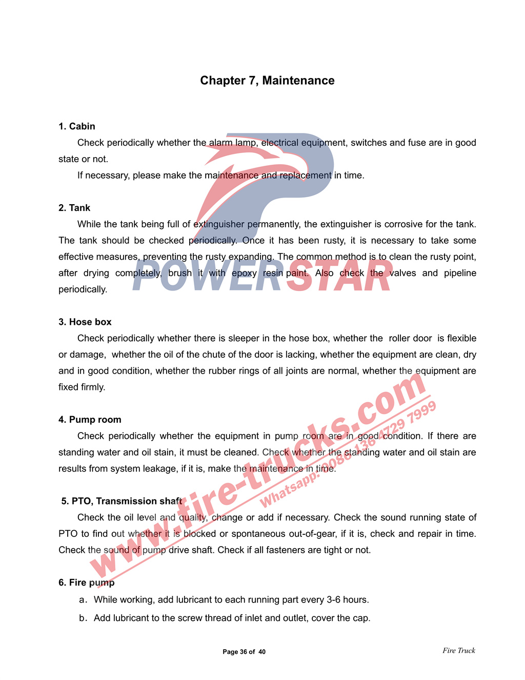 ISUZU GIGA 8cbm Water Fire Truck Manual