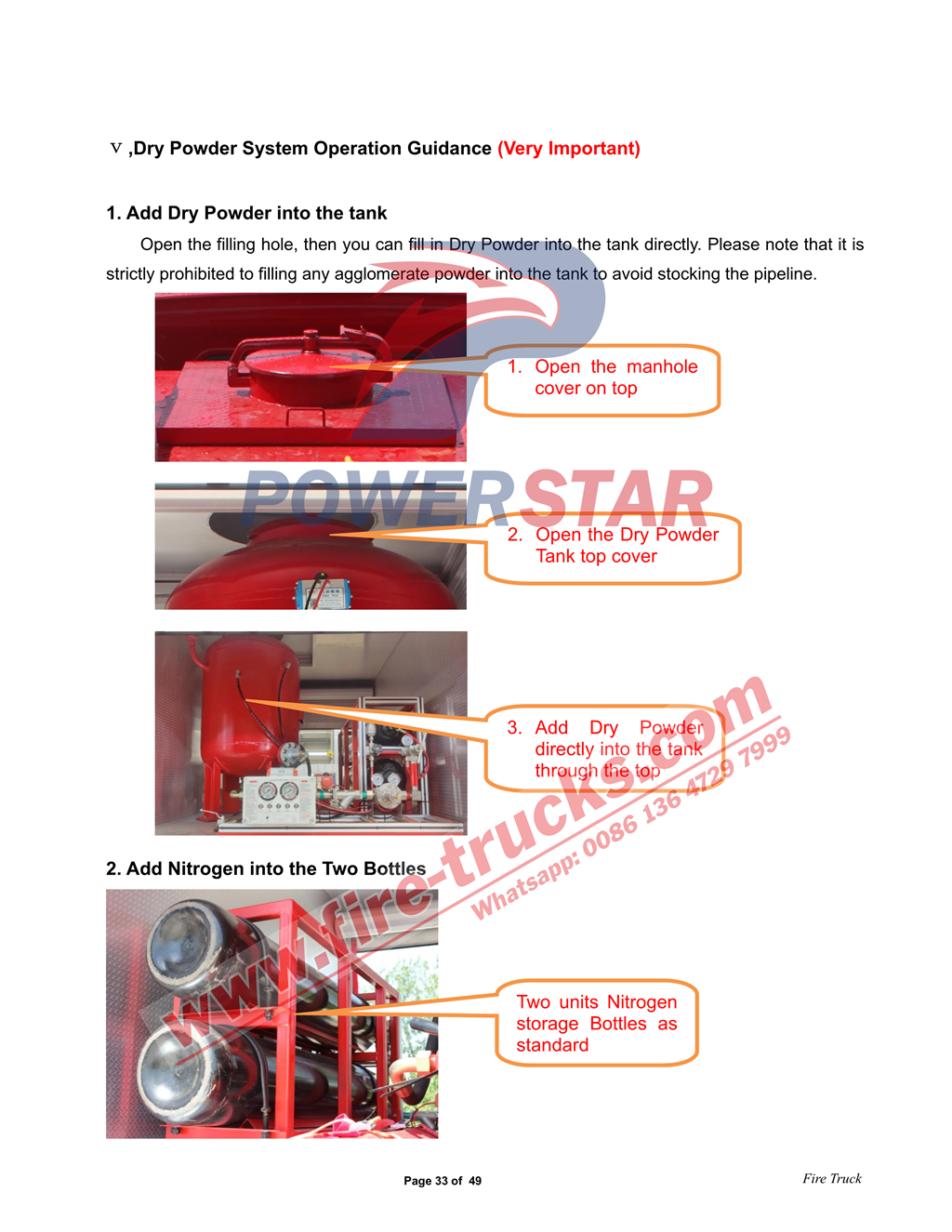 HOWO 6x4 Water & Foam & Powder Fire Truck Manual