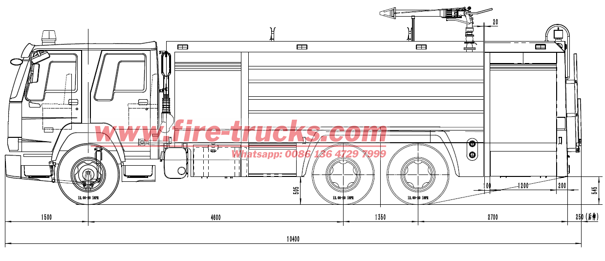 HOWO 6x4 Water & Foam & Powder Fire Truck technical drawing