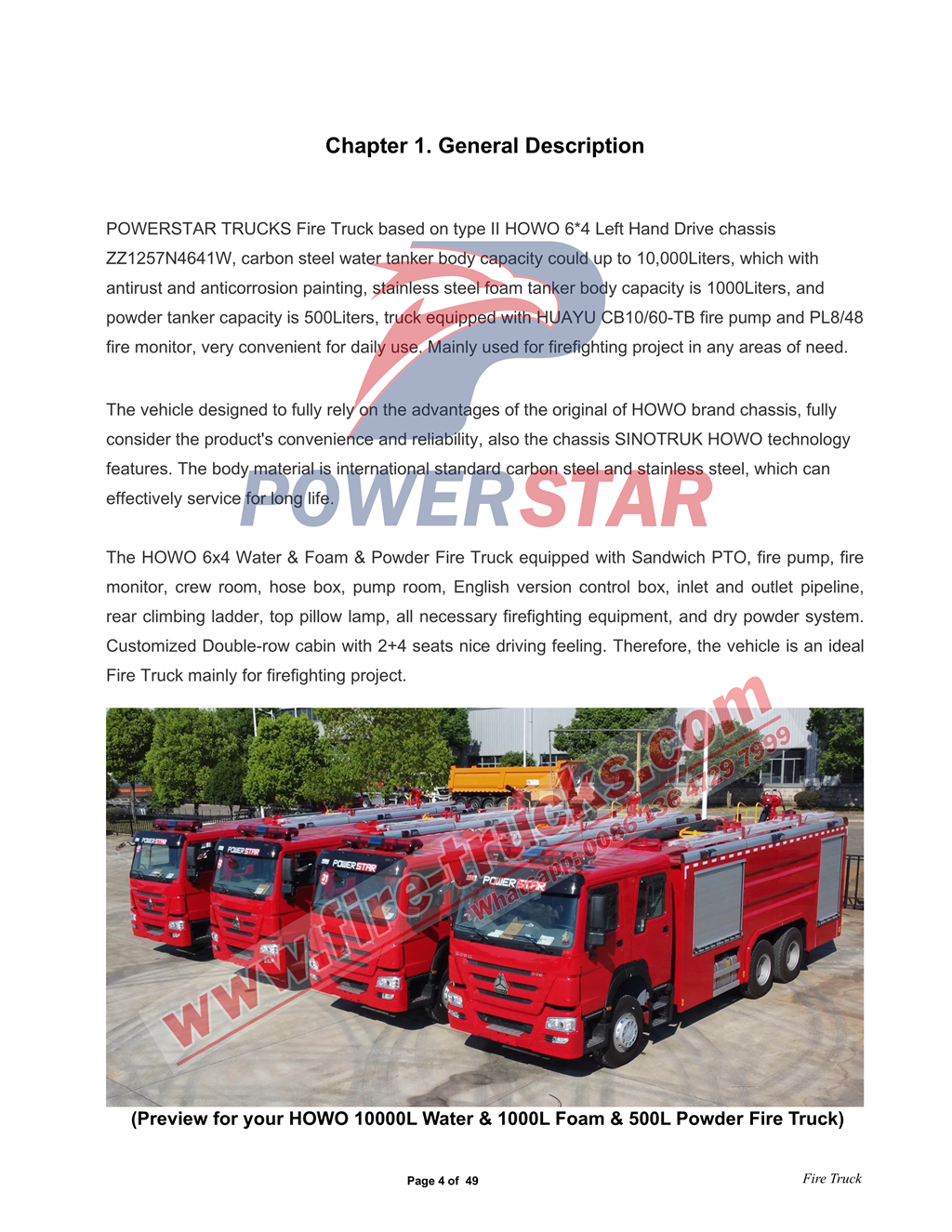 HOWO 6x4 Water & Foam & Powder Fire Truck Manual