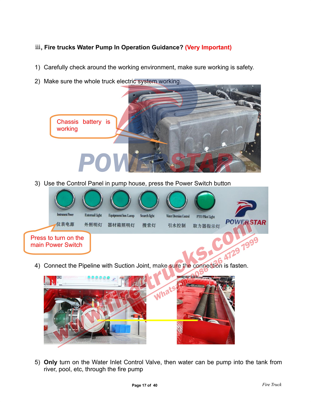 ISUZU GIGA 8cbm Water Fire Truck Manual