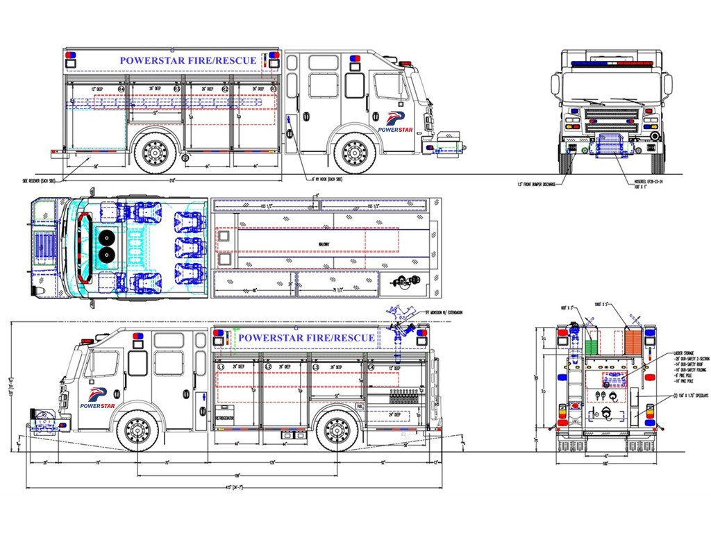 Beiben 1929 fire rescue technical drawing