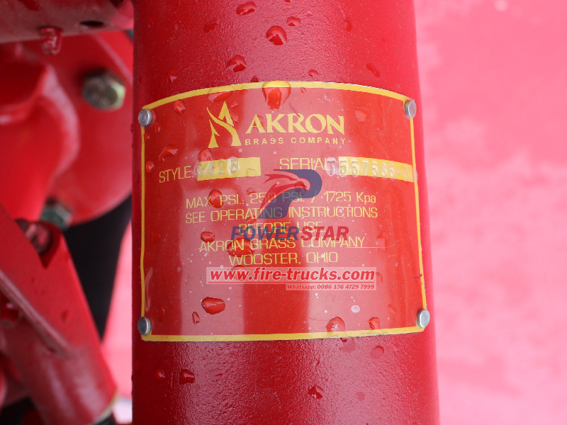 Fire truck mounted with AKRON fire monitor