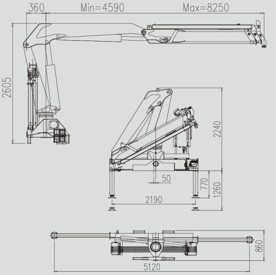 technical drawing of HOWO 4x2 Mobile Lighting Fire Truck with knuckle Crane