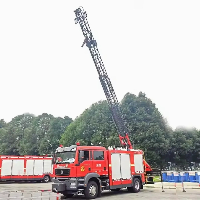 HOWO aerial ladder fire rescue truck with palfinger crane 