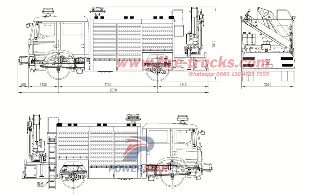 HOWO emergency fire truck technical drawing
