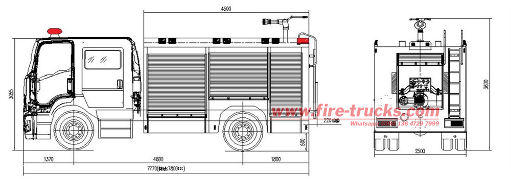 Technical drawing for ISUZU 4x2 fire trucks