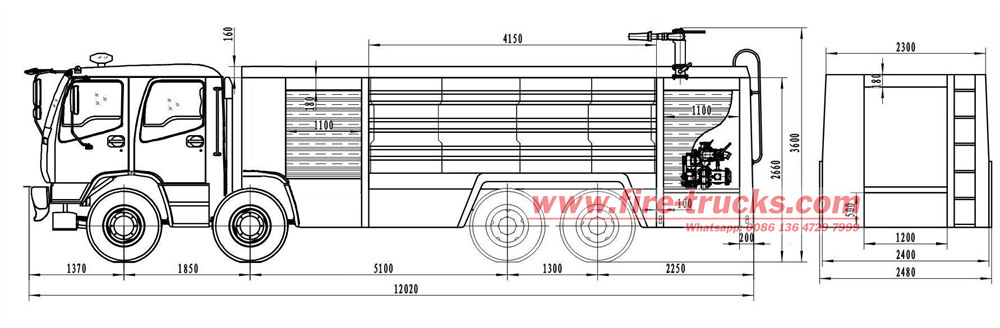 Isuzu heavy duty 8x4 fire engine truck drawing