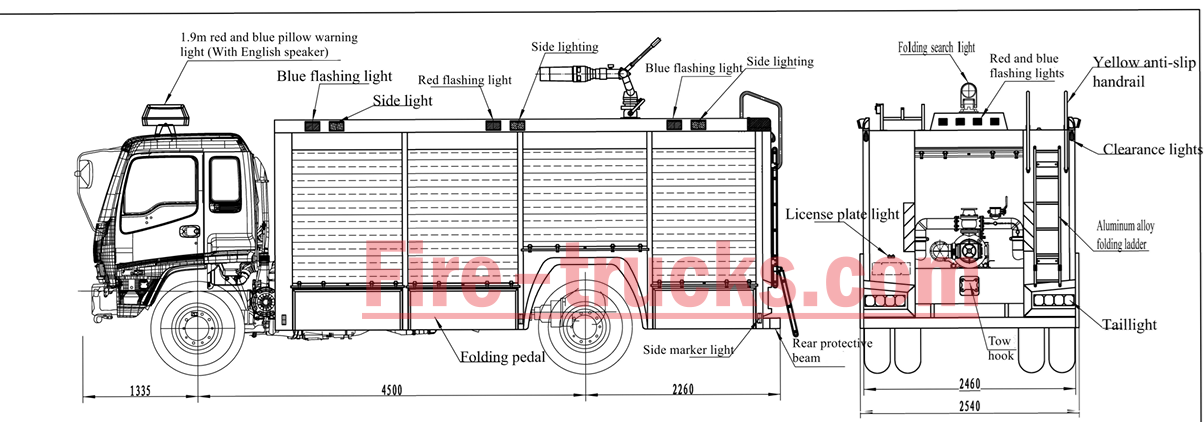 ISUZU GIGA 4x2 6000L foam water fire truck technical drawing ISUZU GIGA 4x2 6000L foam water fire truck technical drawing