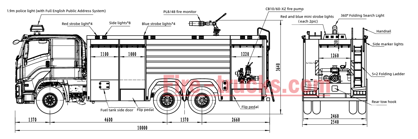 ISUZU GIGA 6x4 10000L foam water fire truck technical drawing ISUZU GIGA 6x4 10000L foam water fire truck technical drawing