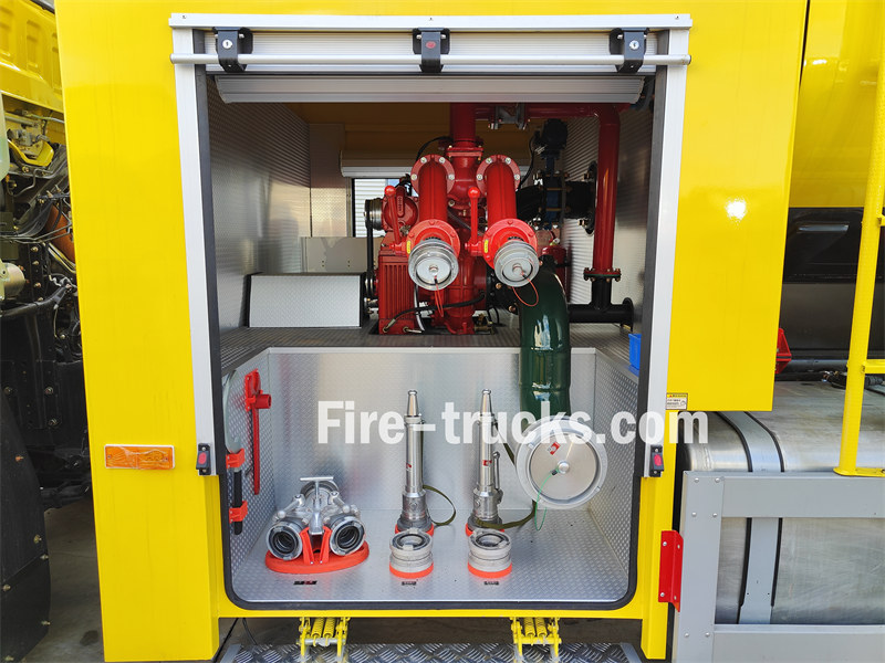 Pump fire truck room with rescue equipment