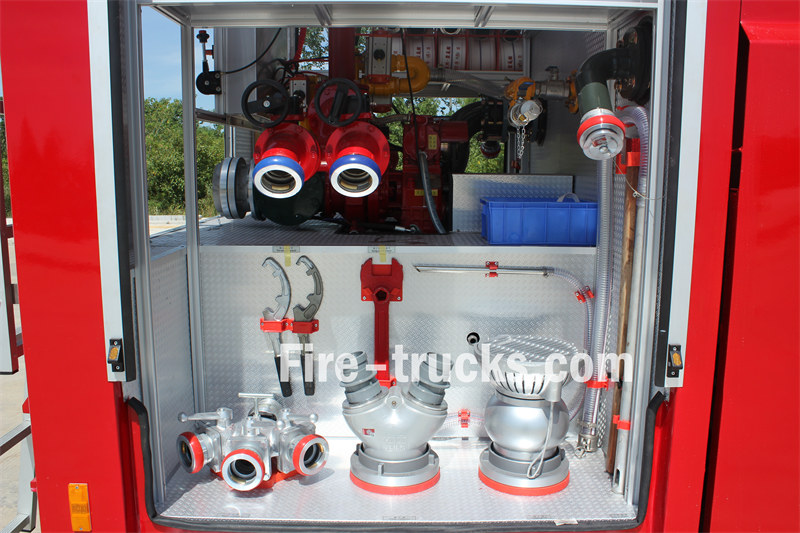 Pump fire truck room with rescue equipment
