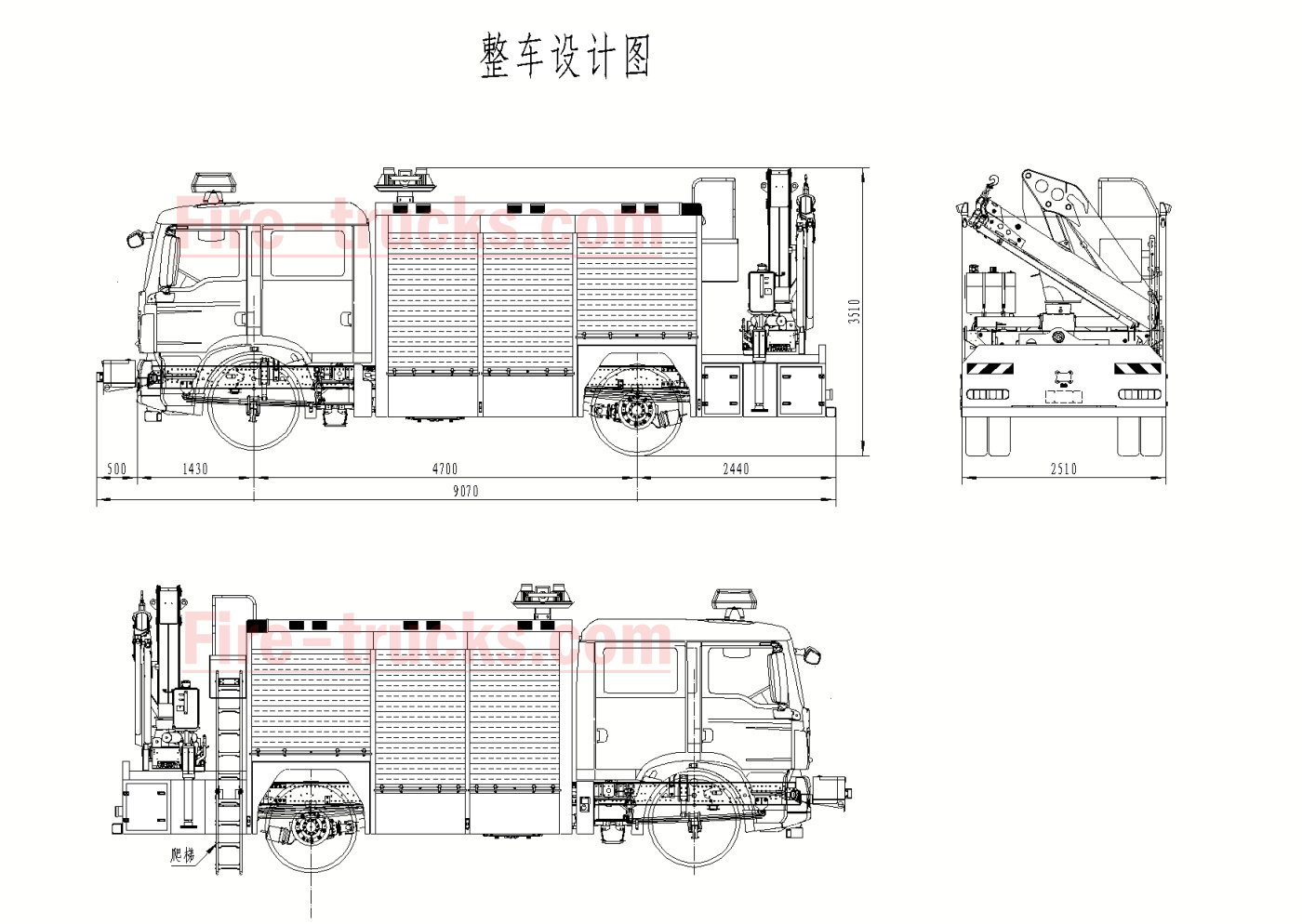 Front right view HOWO Emergency Rescue Crane Fire-Fighting Vehicle Front right view HOWO Emergency Rescue Crane Fire-Fighting Vehicle