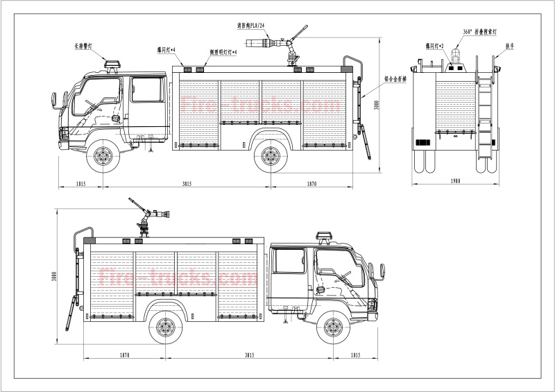 ISUZU QL1070BUKWY foam tender fire service truck drawing