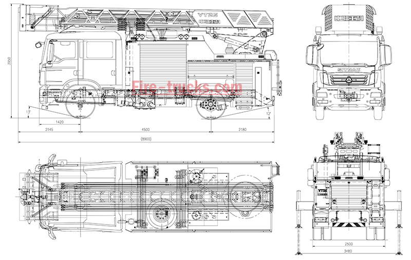 howo 25 Meter Aerial Platform Fire Fighting Vehicle Structure drawing