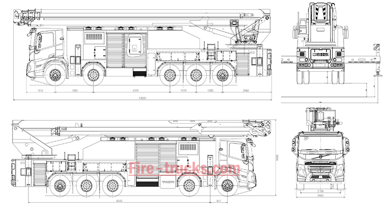 howo 72 Meter Aerial Platform Fire Fighting Vehicle Structure drawing