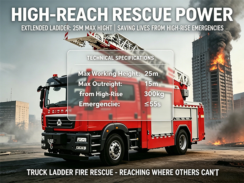 HOWO 4x2 25m aerial ladder fire rescue vehicle with CAFS