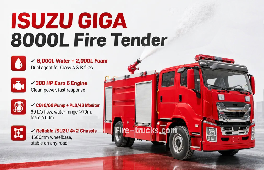 ISUZU GIGA 8000L water foam fire truck for municipal use