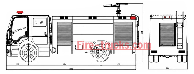 ISUZU GIGA 4x2 industrial fire fighting water tanker foam truck Structural Diagram