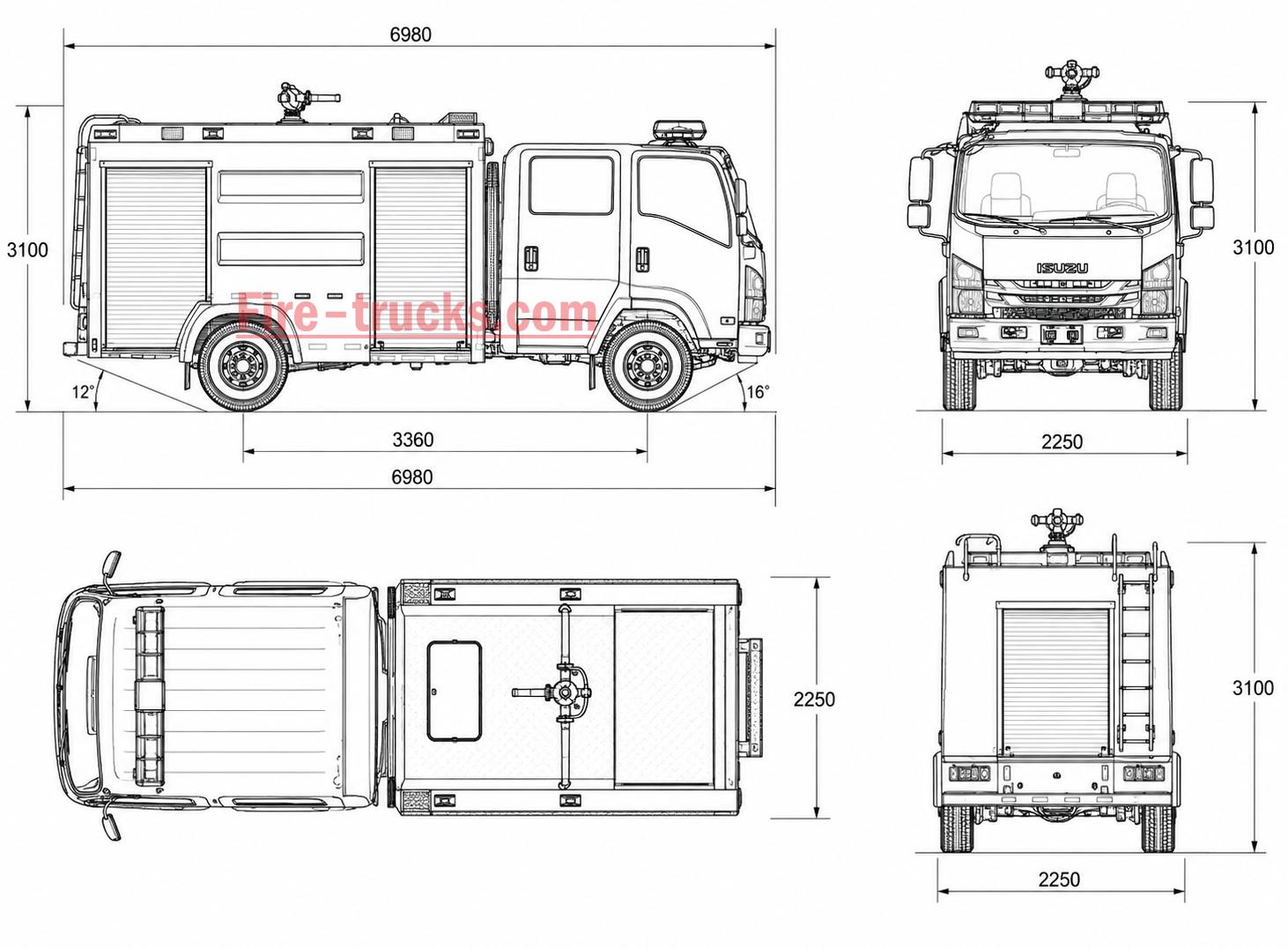 ISUZU 700P 4x2 Fire Truck 5000L Water Foam Truck CAD Drawing for Factory Fire Fighting Philippines ISUZU 700P 4x2 Fire Truck 5000L Water Foam Truck CAD Drawing for Factory Fire Fighting Philippines