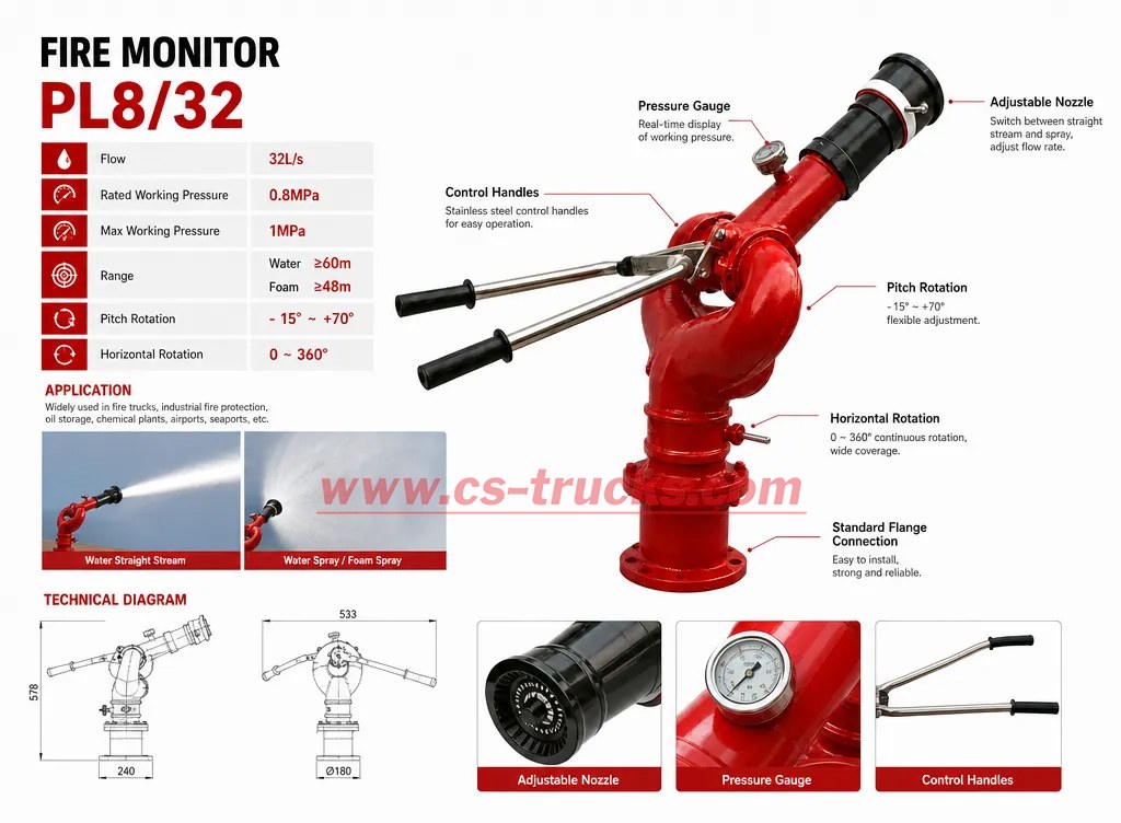 ISUZU 4x2 PL8/32 Fire Monitor Flow 32Ls Detail for Factory Fire Fighting Philippines ISUZU 4x2 PL8/32 Fire Monitor Flow 32Ls Detail for Factory Fire Fighting Philippines