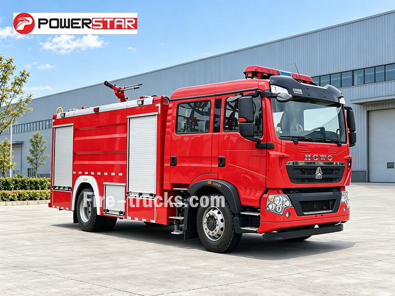 Factory Sale HOWO 4x2 Fire Fighting Truck 6000L Water 350HP Euro 6 for Albania Commercial Building Fire Protection