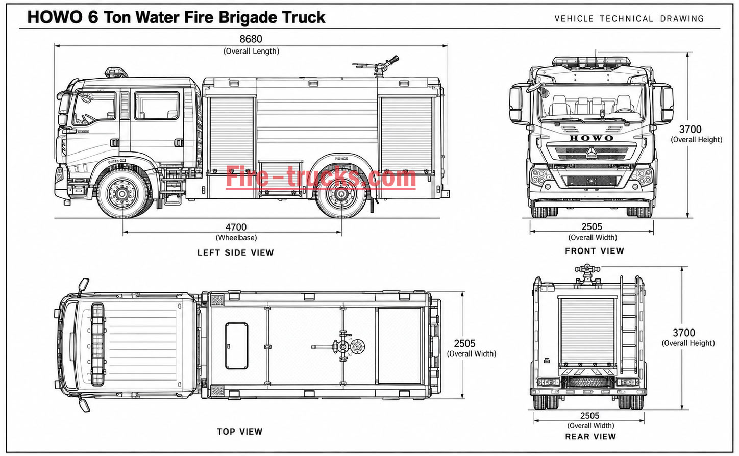Howo 6 Ton Water Tender Fire Truck Dimensions Drawing Howo 6 Ton Water Tender Fire Truck Dimensions Drawing