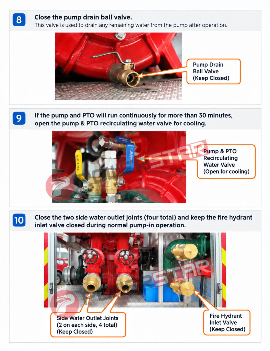 how to operate fire truck pump drain valve recirculating water valve side outlet joints
